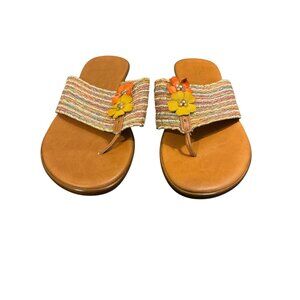 Italian Shoemakers Womens Multicolor Woven Strap Sandals With Floral Appliqué Si